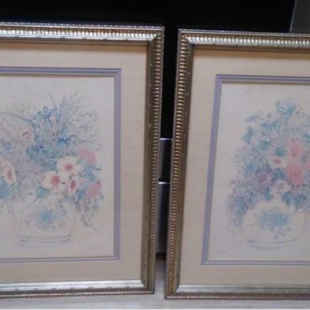 Set of 2 Lawrence Floral Signed Limited Edition Numbered Artwork Framed/Matted